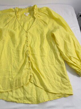 Anthropologie Maeve Yellow Linen Blouse Large Ruffle Button Front Boho Top